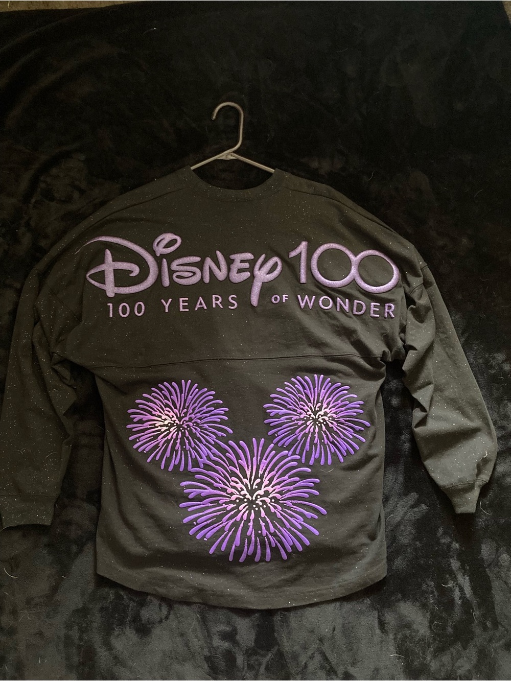 Disney Black Sweatshirt with Purple Firework Mickey Design